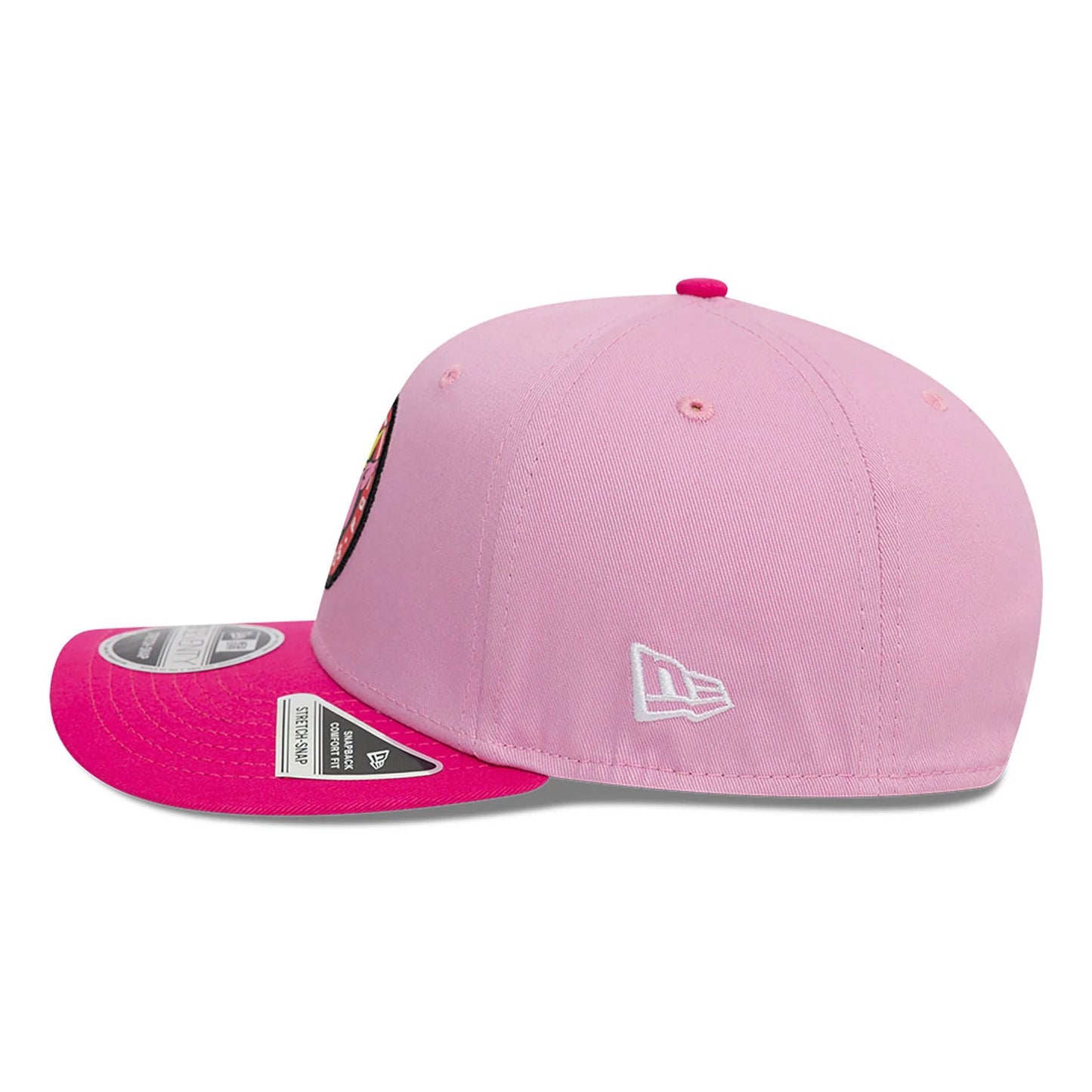 This is a Porcinos FC Kings League Draft Pastel Pink 9SEVENTY Stretch Snap Adjustable Cap 7