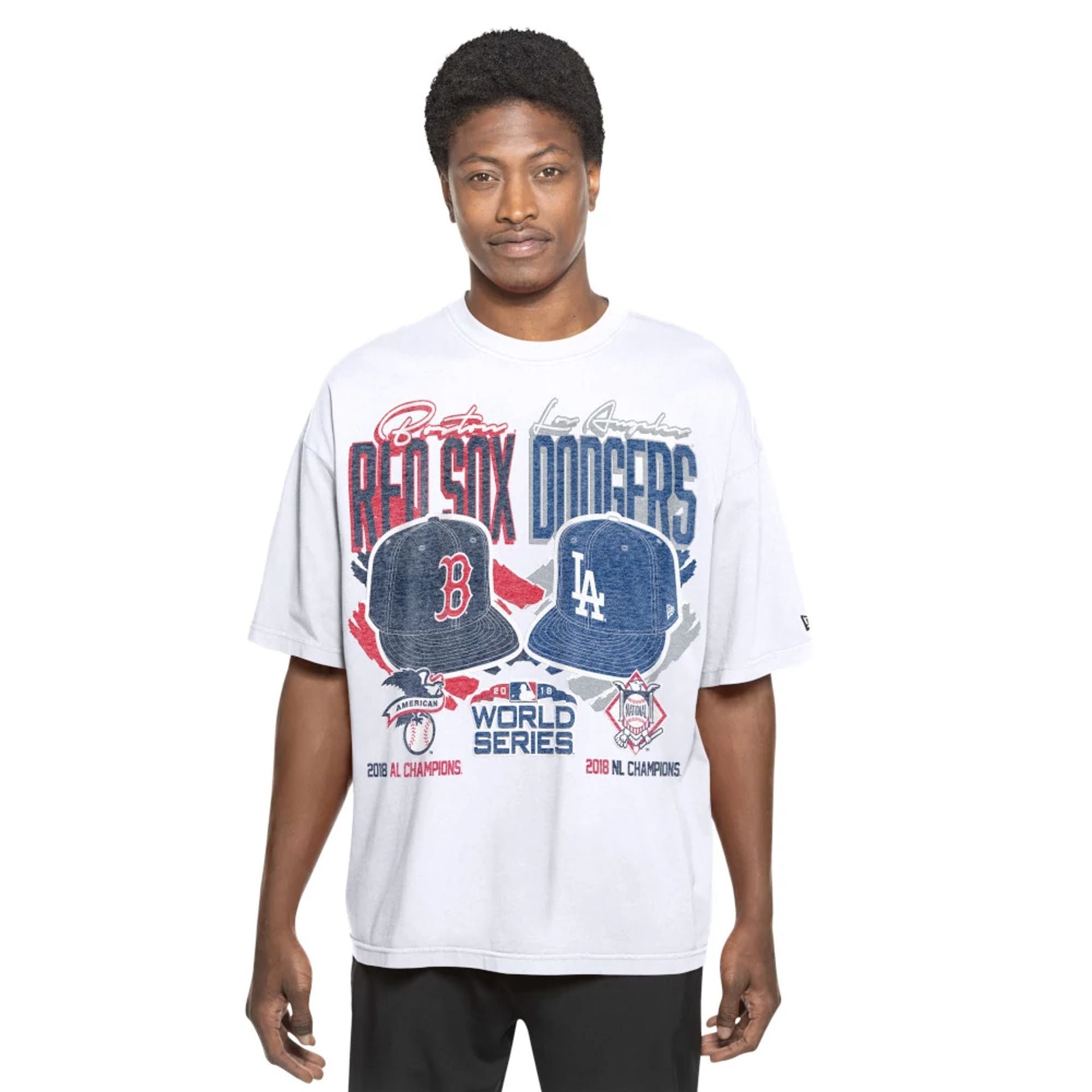 The Male model is wearing MLB Dueling Logos Sport Classic White T-Shirt 1