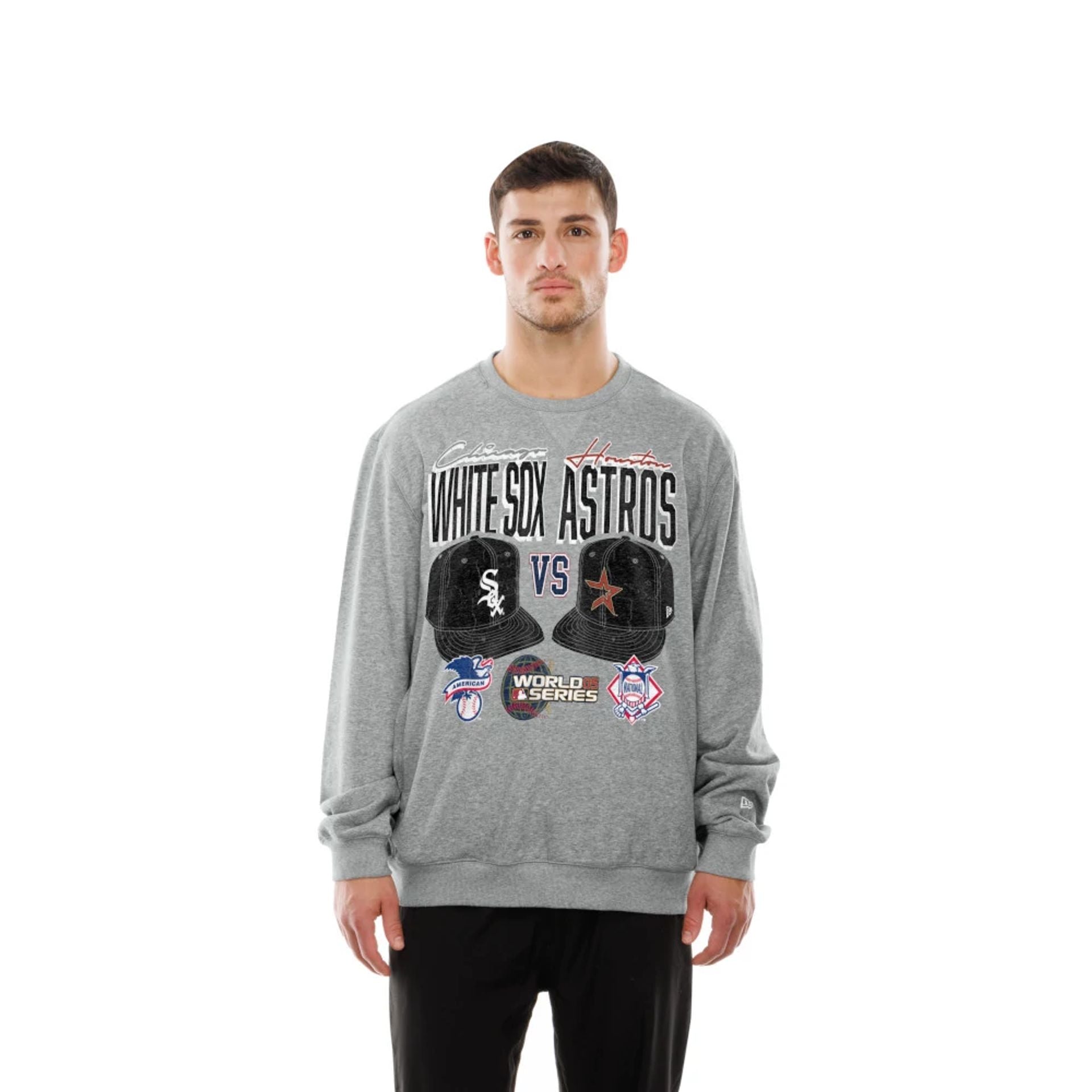 The Male model is wearing MLB Dueling Logos Sport Classic Grey Crewneck Sweater 1