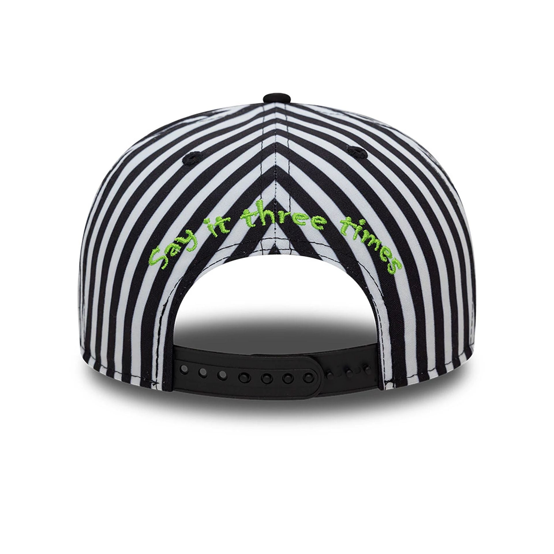 This is a Beetlejuice Stripes Black And White 9FIFTY Snapback Adjustable Cap 5