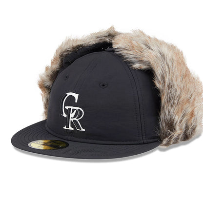 This is a Colorado Rockies Winter Dog Ear Black Retro Crown 59FIFTY Fitted Cap 1