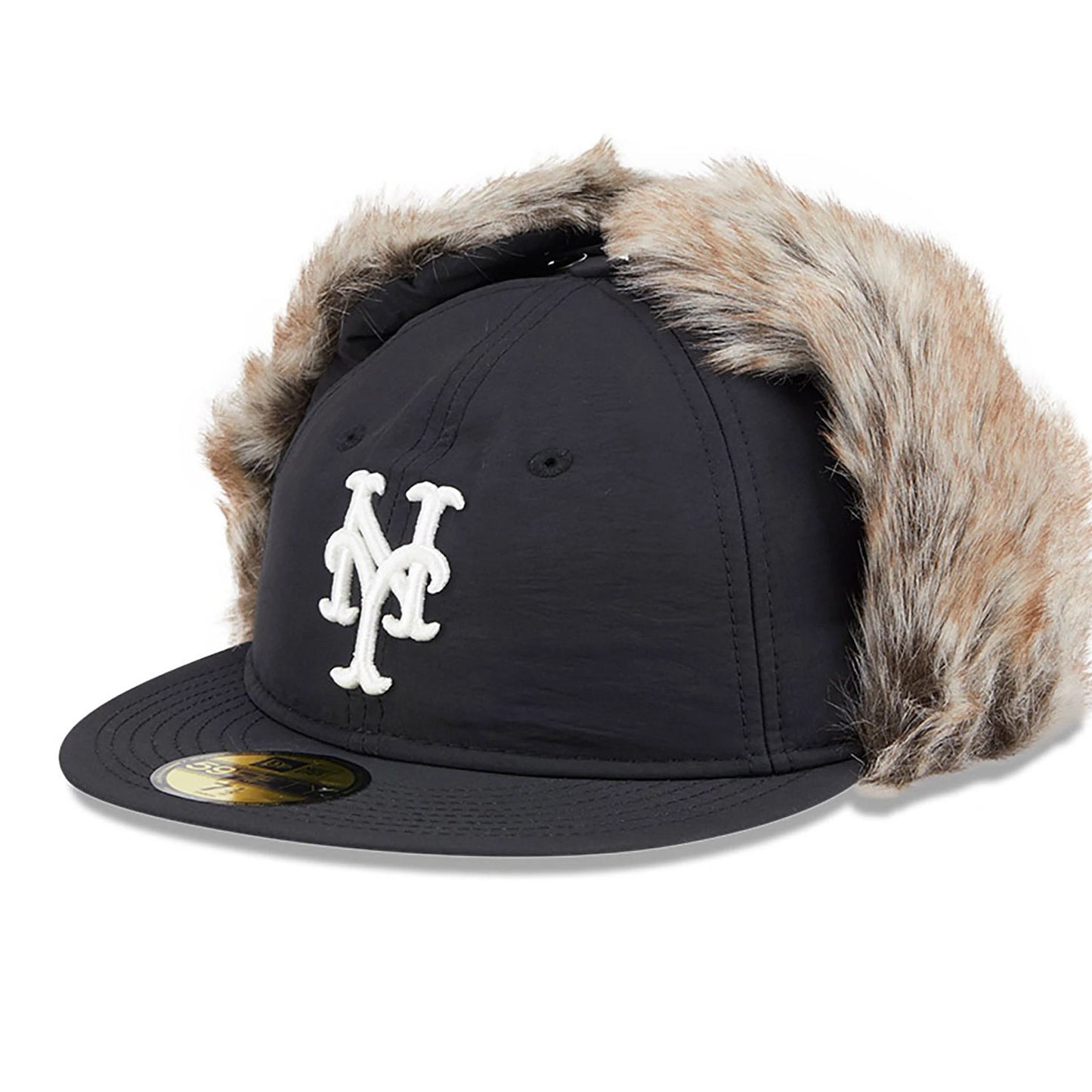 This is a New York Mets Winter Dog Ear Black Retro Crown 59FIFTY Fitted Cap 1