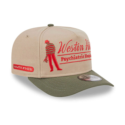 This is a A Nightmare On Elm Street Light Beige Golfer Snapback Adjustable Cap 1