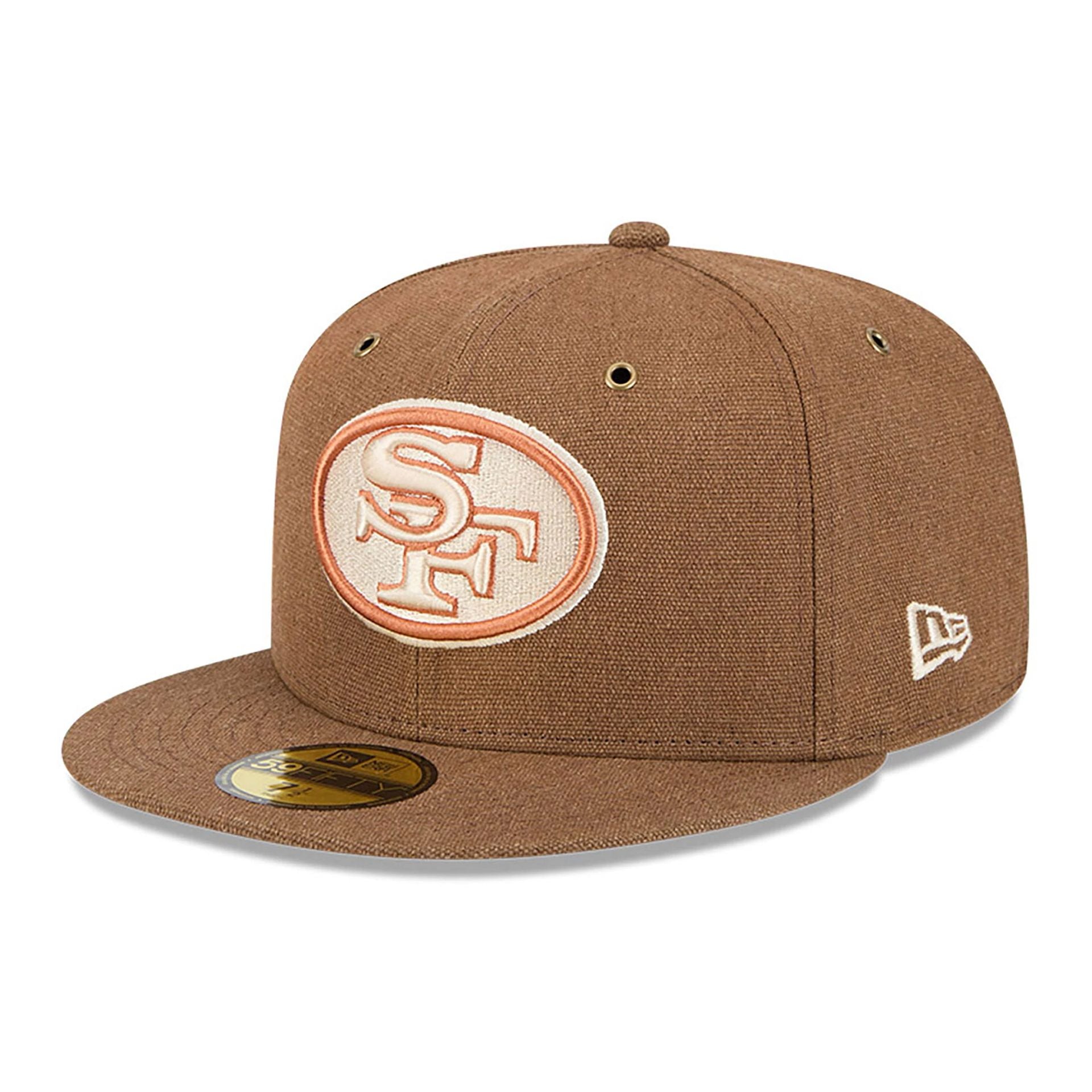 This is a San Francisco 49ers Antique Plaid Dark Brown 59FIFTY Fitted Cap 1