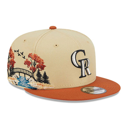 This is a Colorado Rockies Fall Landscape Light Beige 9FIFTY Snapback Cap 1