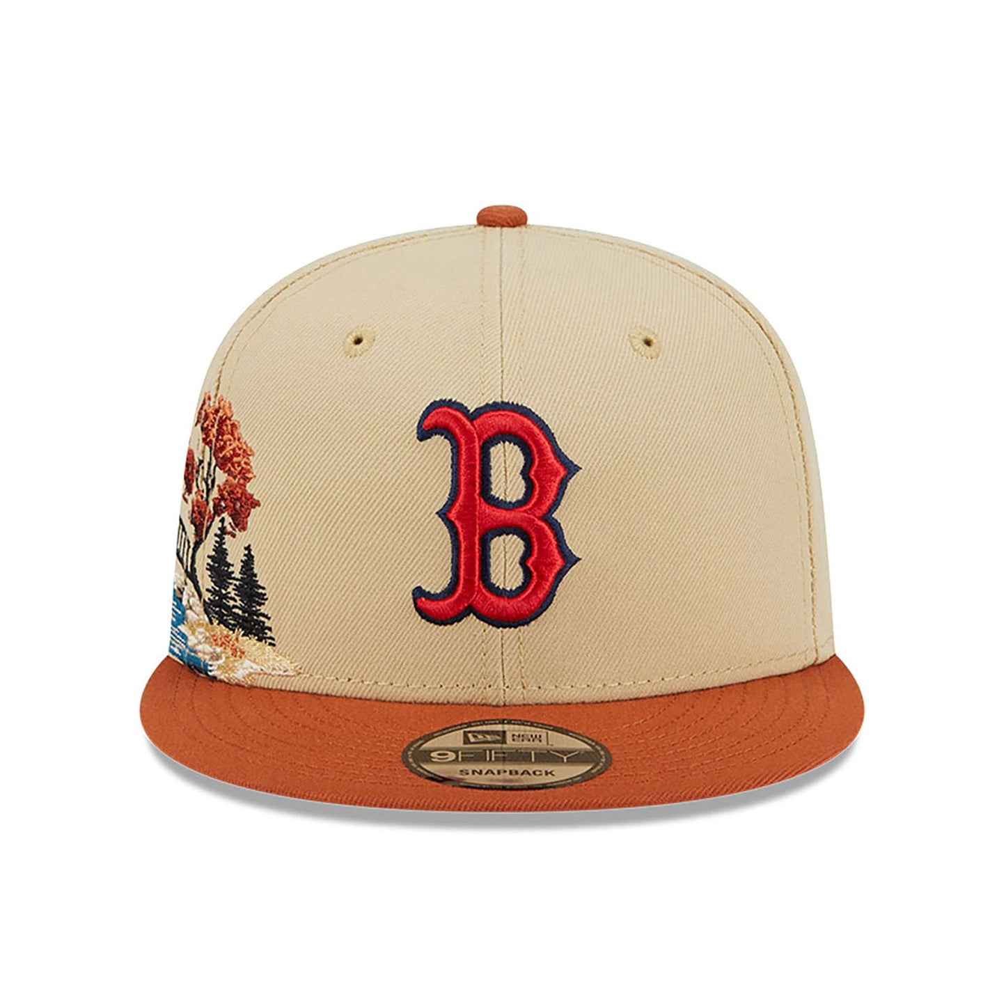 This is a Boston Red Sox Fall Landscape Light Beige 9FIFTY Snapback Cap 3