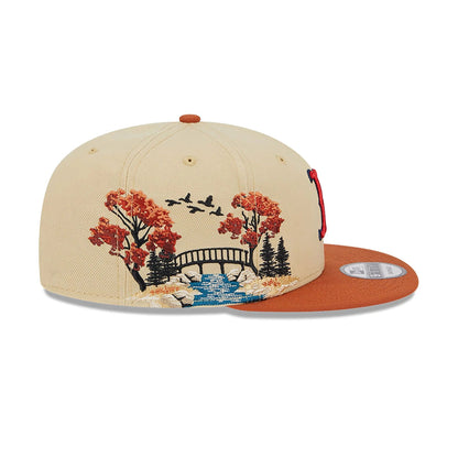 This is a Boston Red Sox Fall Landscape Light Beige 9FIFTY Snapback Cap 6