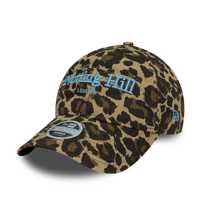 This is a New Era Womens Notting Hill London Leopard All Over Print 9TWENTY Adjustable Cap 1