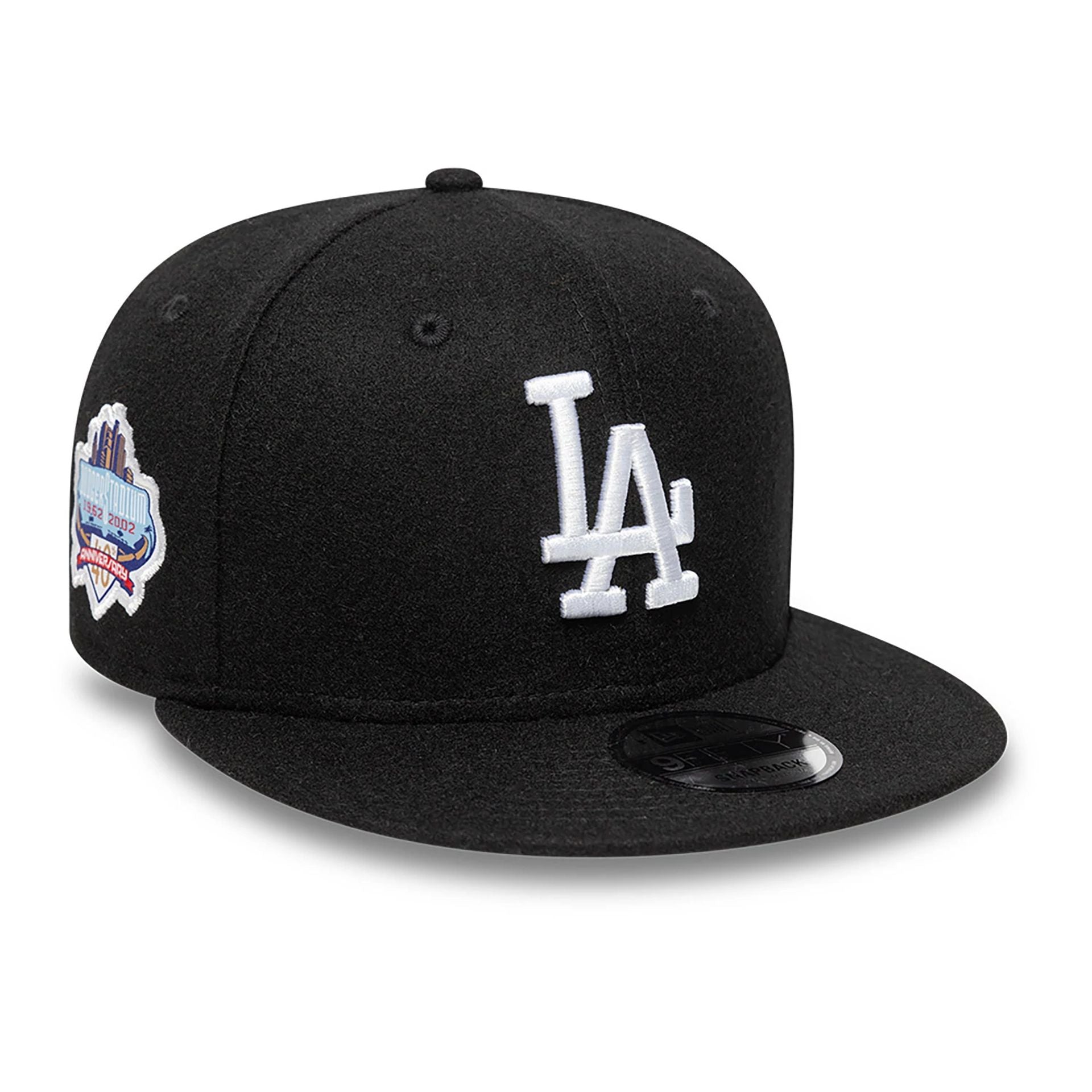 This is a LA Dodgers Melton Patch Black 9FIFTY Snapback Adjustable Cap 1