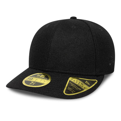 This is a New Era Melton Wool Black Low Profile 59FIFTY Fitted Cap 1