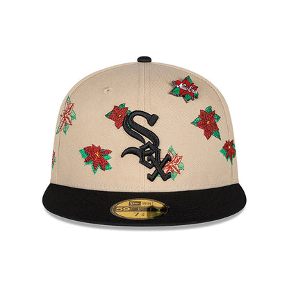 This is a Chicago White Sox Christmas Poinsettia Light Beige 59FIFTY Fitted Cap 4