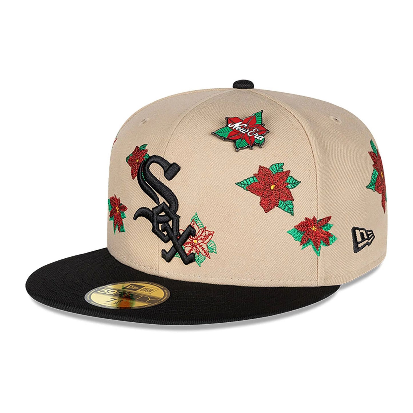 This is a Chicago White Sox Christmas Poinsettia Light Beige 59FIFTY Fitted Cap 5