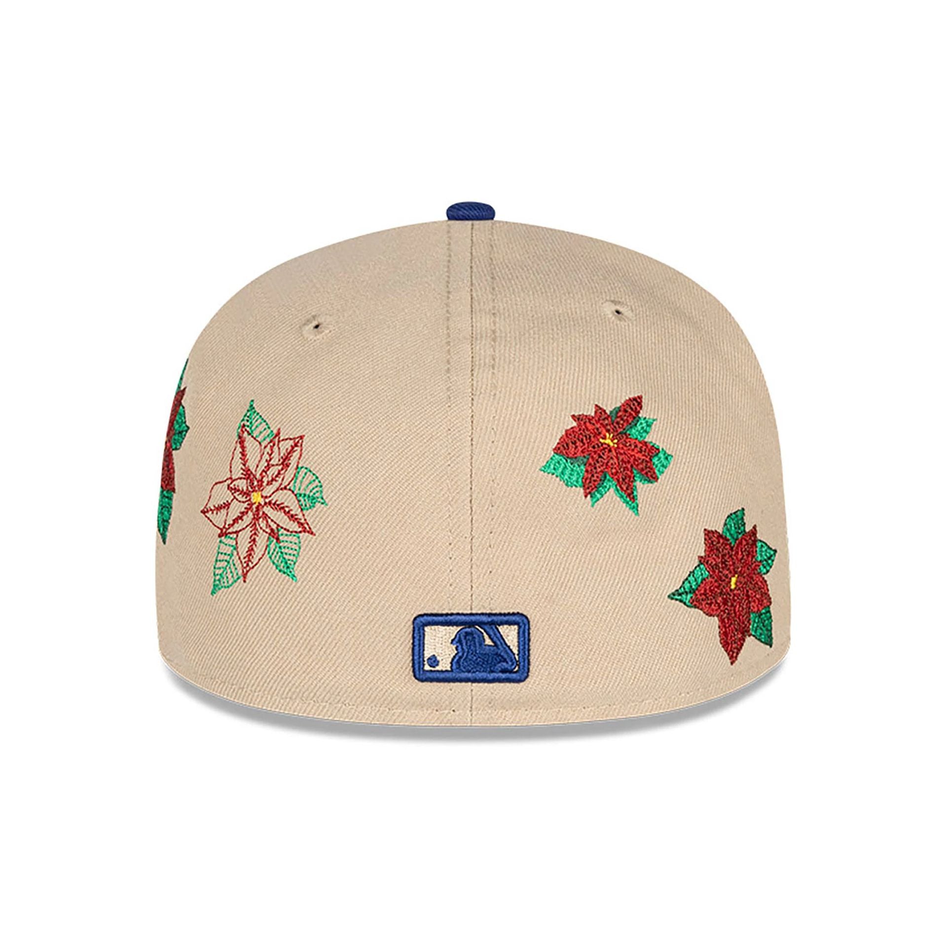 This is a LA Dodgers Christmas Poinsettia Light Beige 59FIFTY Fitted Cap 6