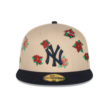 This is a New York Yankees Christmas Poinsettia Light Beige 59FIFTY Fitted Cap 3