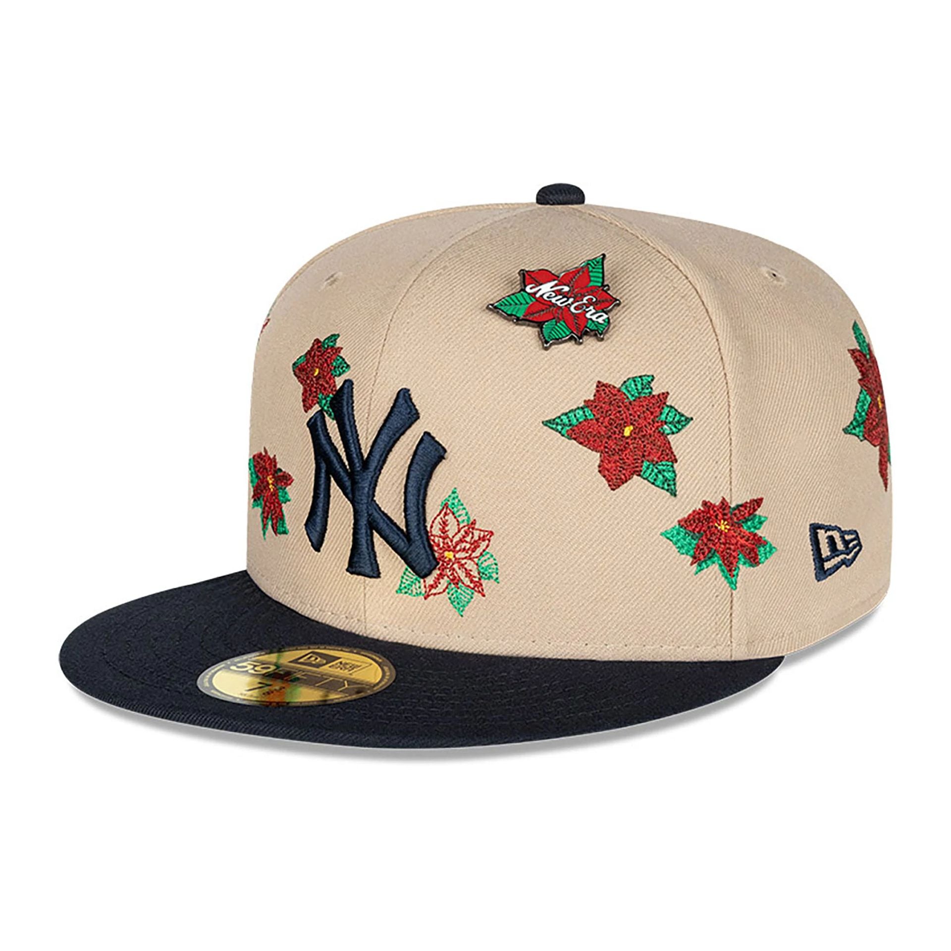 This is a New York Yankees Christmas Poinsettia Light Beige 59FIFTY Fitted Cap 5