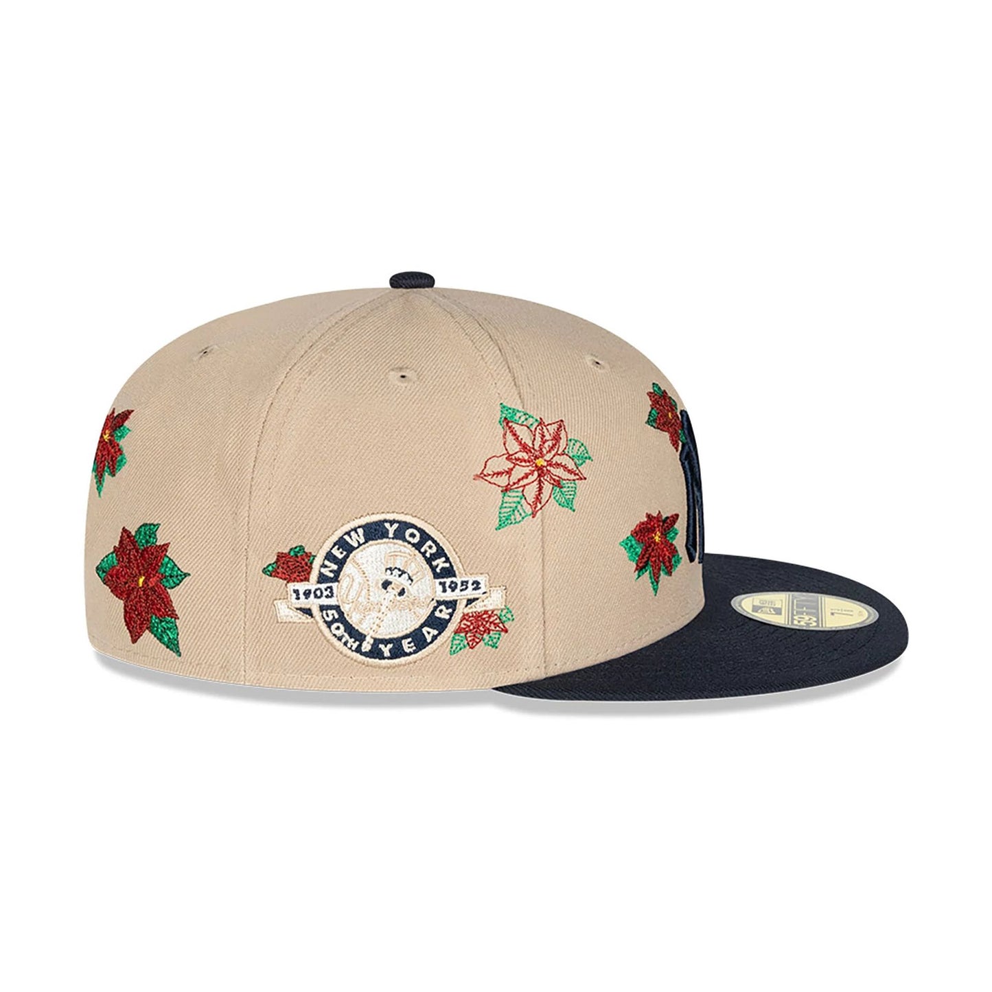 This is a New York Yankees Christmas Poinsettia Light Beige 59FIFTY Fitted Cap 7