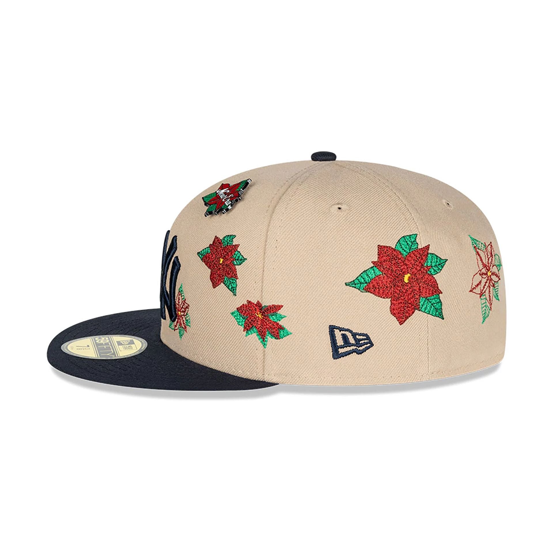 This is a New York Yankees Christmas Poinsettia Light Beige 59FIFTY Fitted Cap 8