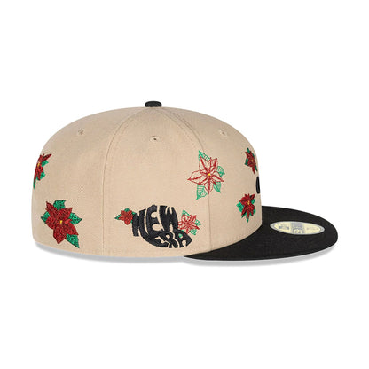 This is a New Era Christmas Poinsettia Light Beige 59FIFTY Fitted Cap 6