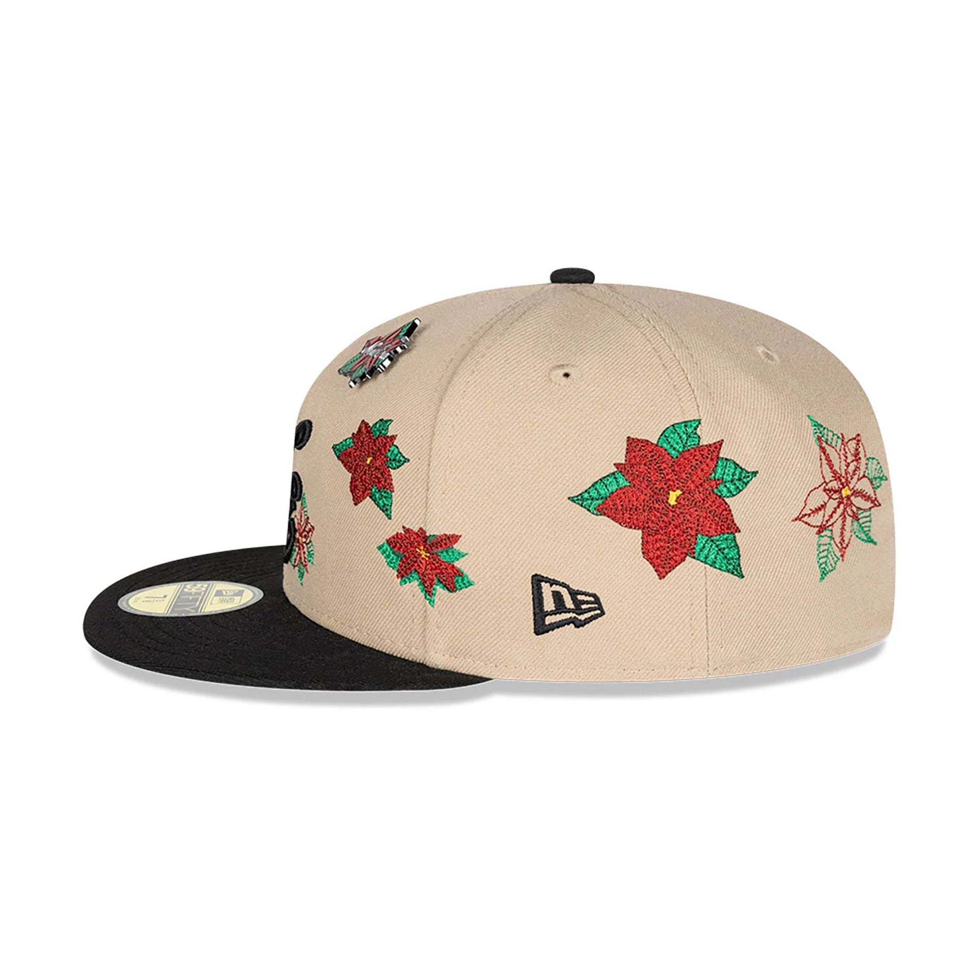 This is a New Era Christmas Poinsettia Light Beige 59FIFTY Fitted Cap 7