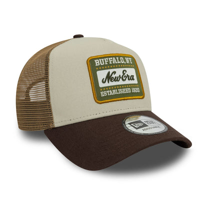 This is a New Era Patch Cotton Canvas Cream 9FORTY A-Frame Trucker Adjustable Cap 3