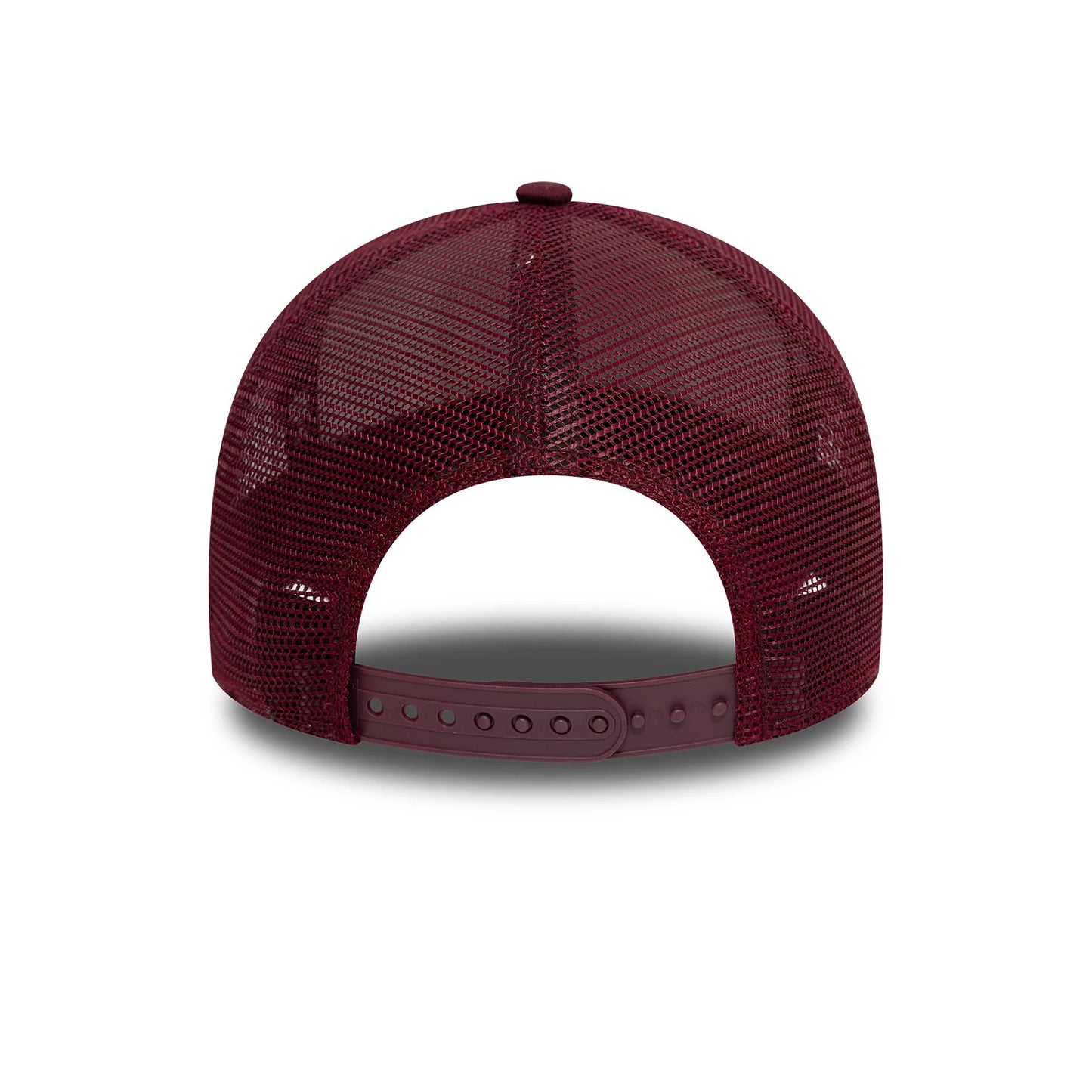 This is a New Era Patch Distressed Dark Red 9FORTY A-Frame Trucker Adjustable Cap 4