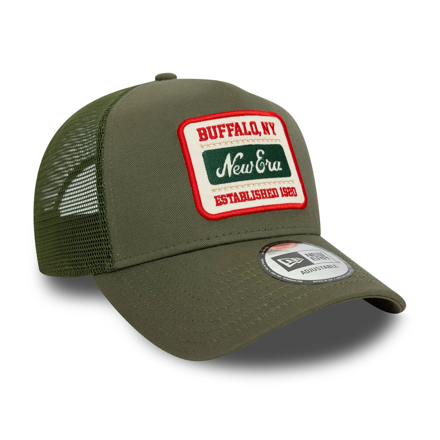 This is a New Era Patch Green 9FORTY A-Frame Trucker Adjustable Cap 3