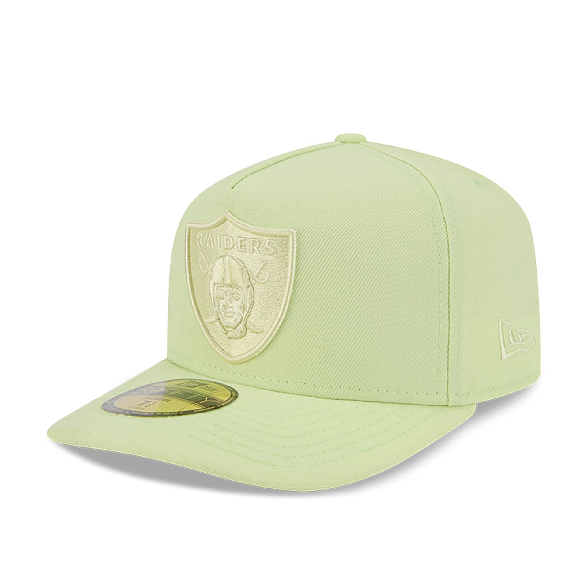 This is a Las Vegas Raiders Colour Pack Pastel Green A-Frame 59FIFTY Fitted Cap 1