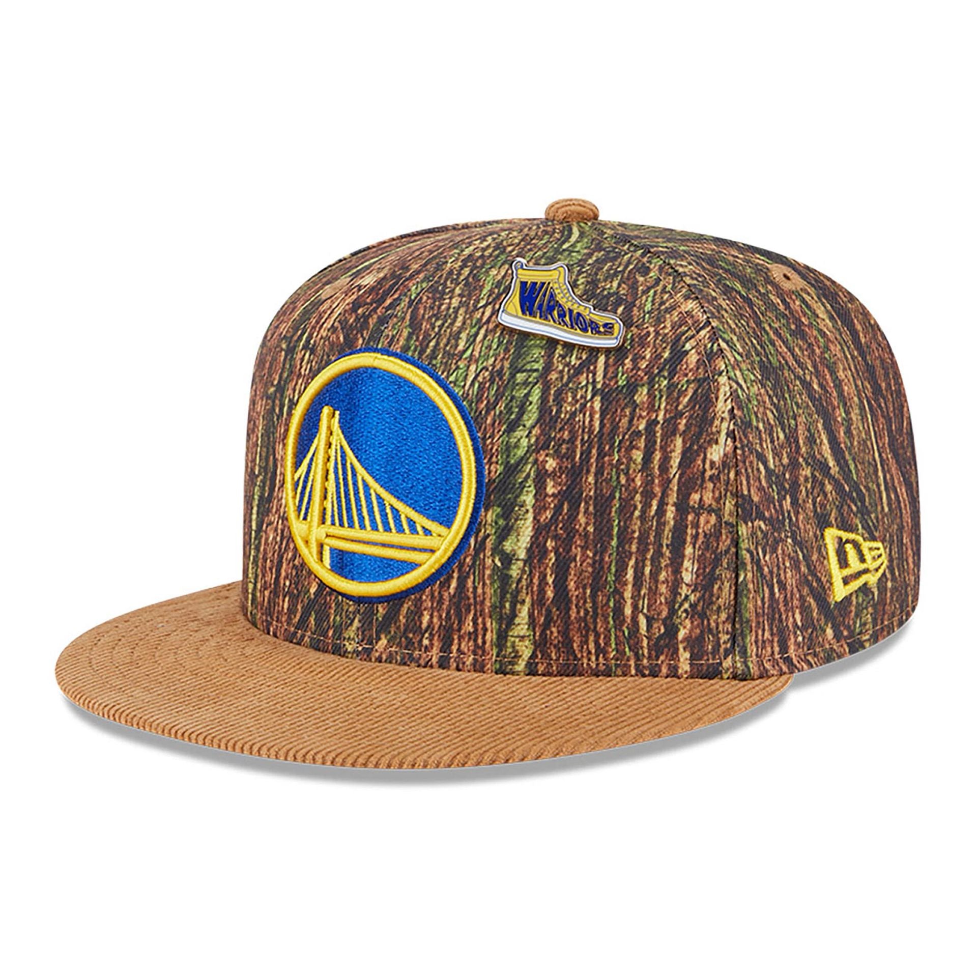 This is a Golden State Warriors NBA All Star Game 2025 Fan Pack All Over Print Beige 9FIFTY Snapback Adjustable Cap 1