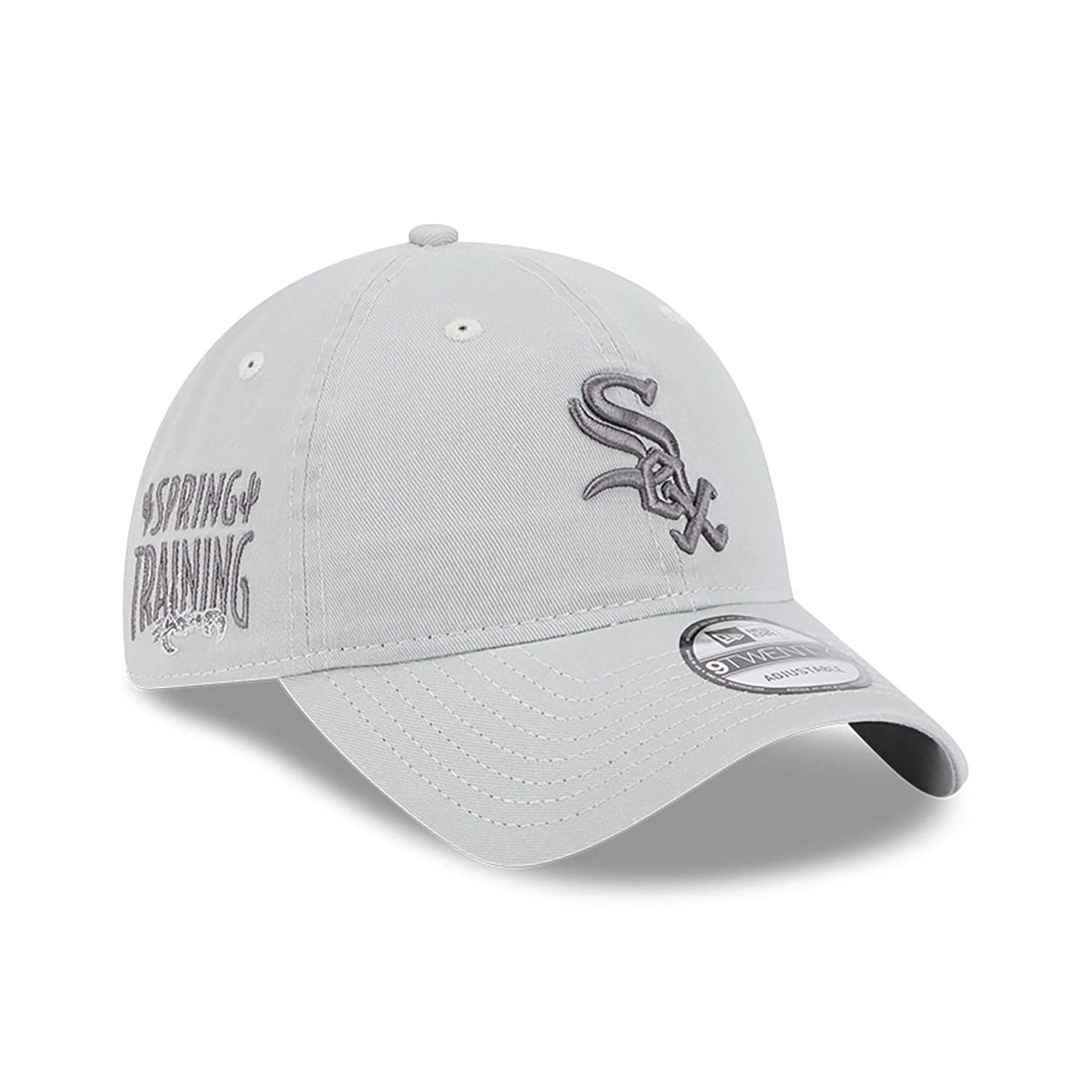 This is a Chicago White Sox Spring Training Fan Pack 2025 Light Grey 9TWENTY Adjustable Cap 1