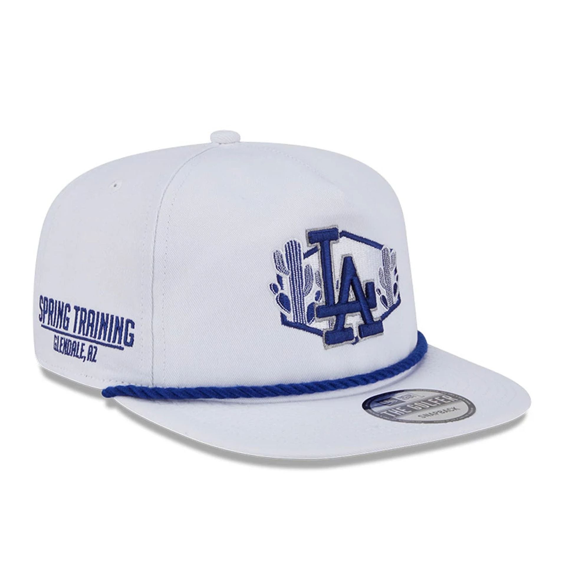 This is a LA Dodgers Spring Training Fan Pack 2025 White Golfer Adjustable Cap 1