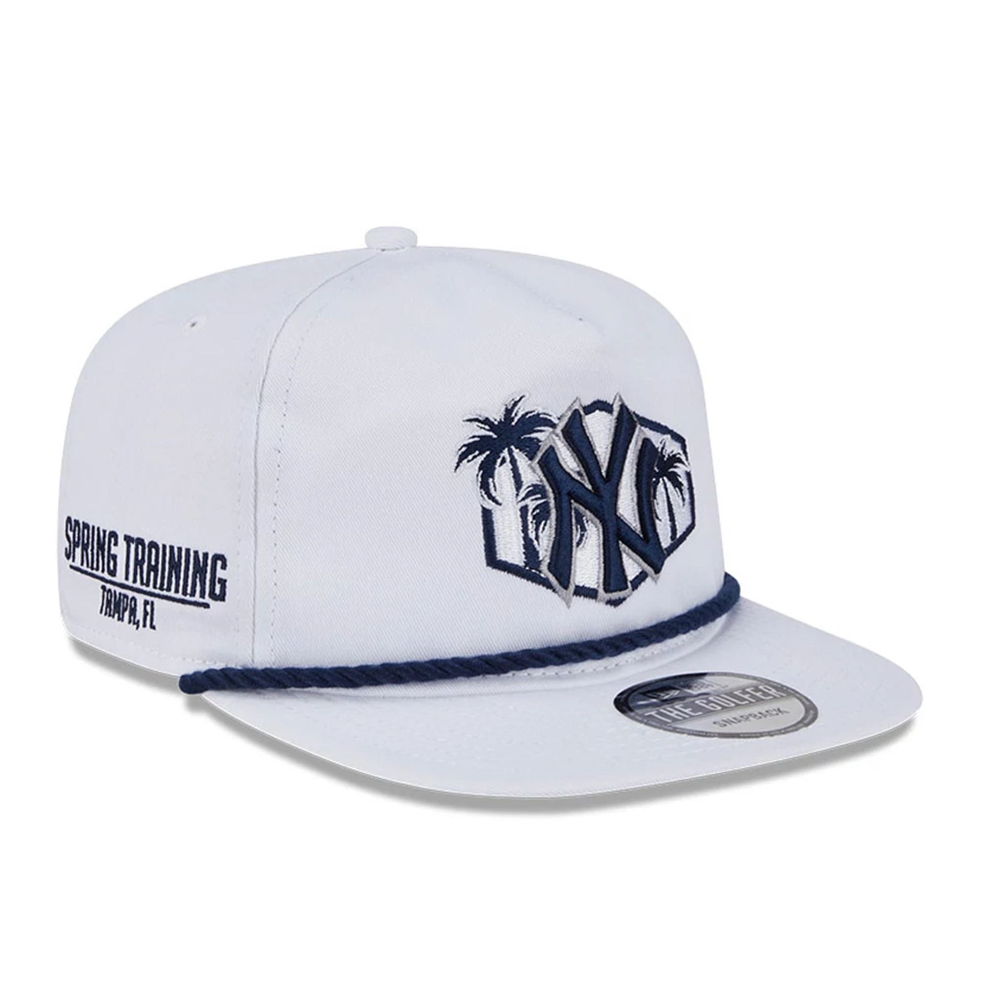 This is a New York Yankees Spring Training Fan Pack 2025 White Golfer Adjustable Cap 1