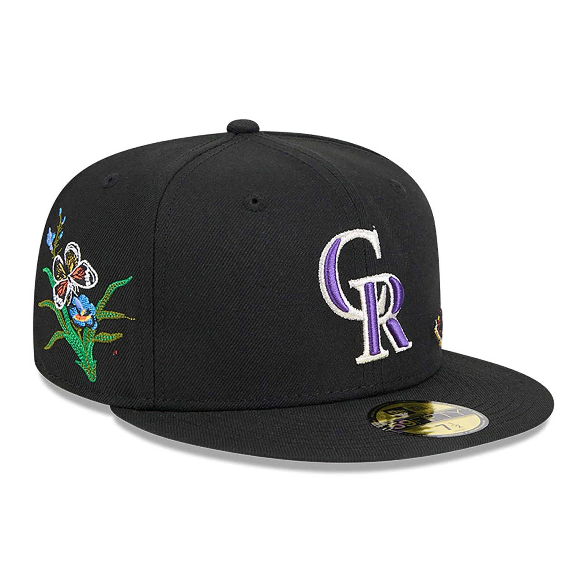 This is a Colorado Rockies FELT x MLB Black 59FIFTY Fitted Cap 4