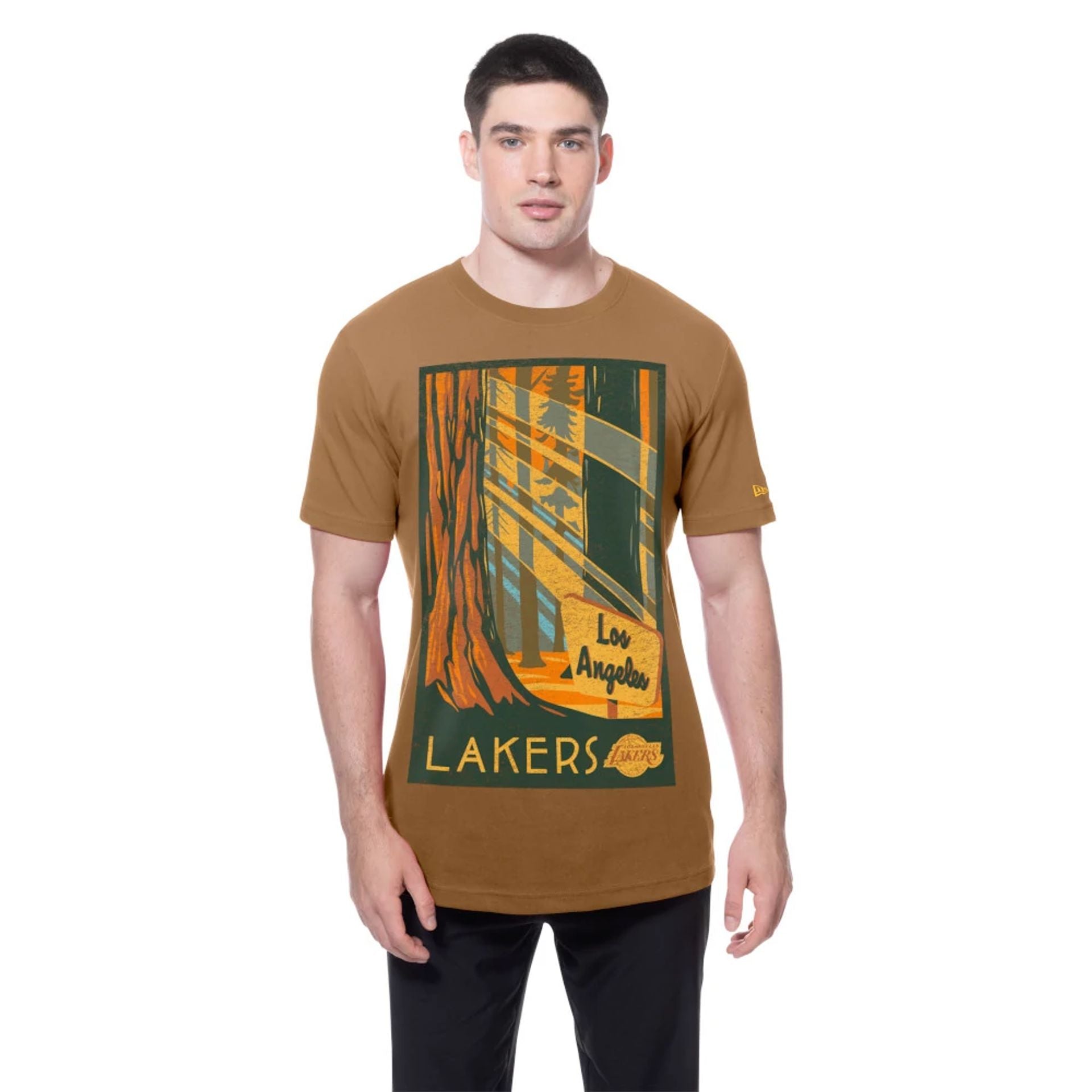 The Male model is wearing LA Lakers NBA All Star Game 2025 Beige T-Shirt 1