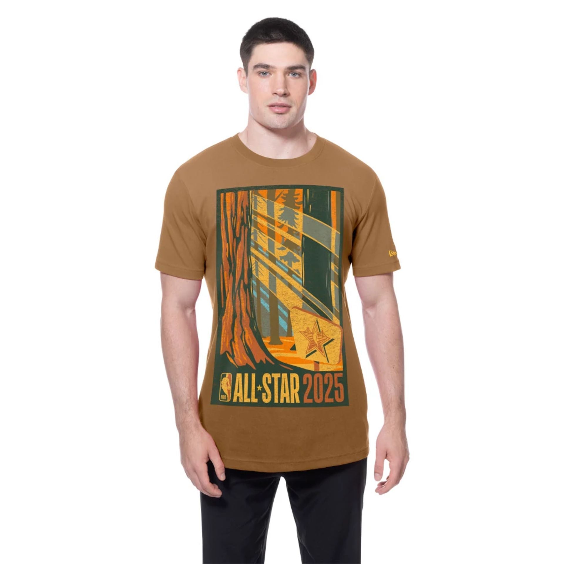 The Male model is wearing NBA All Star Game 2025 Logo Beige T-Shirt 1