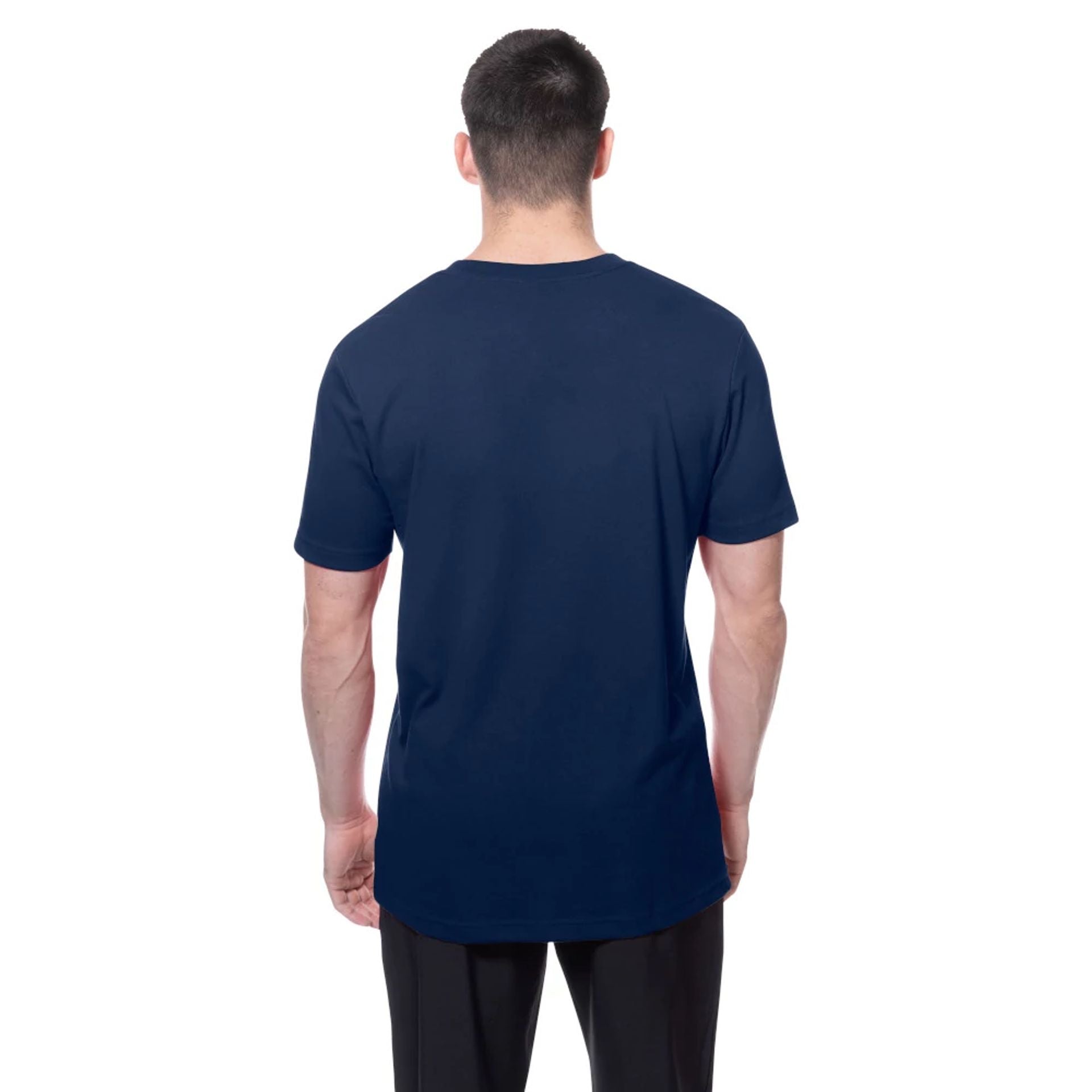 The Male model is wearing New York Yankees MLB Batting Practice Navy T-Shirt 2