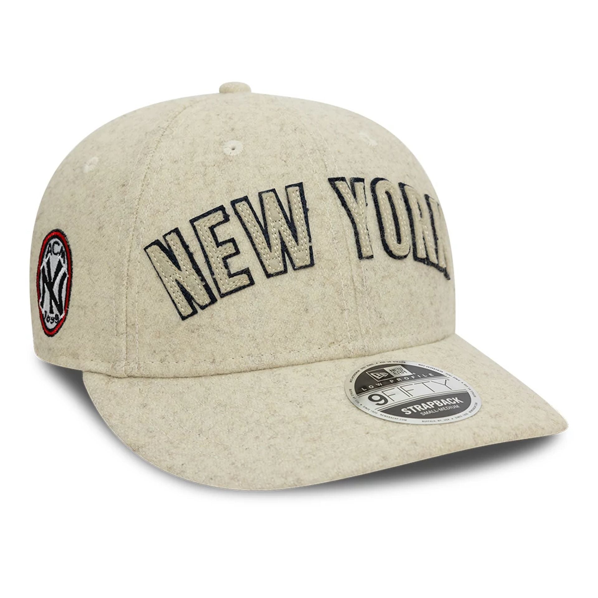 This is a AC Milan x New York Yankees Wordmark Stone Low Profile 9FIFTY Strapback Adjustable Cap 1