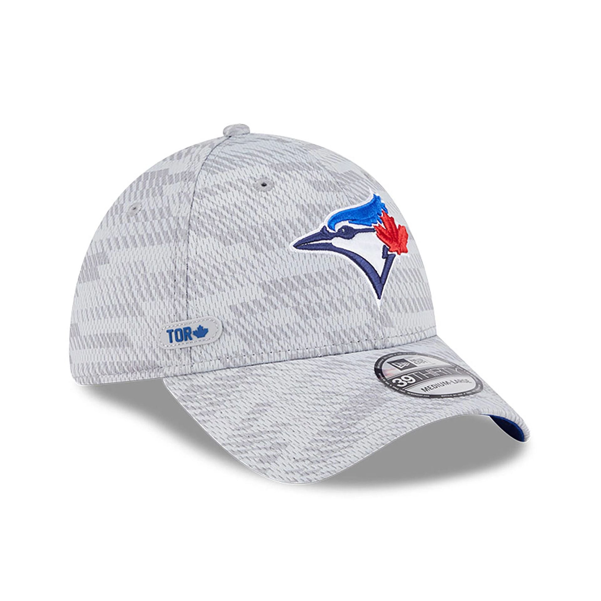 This is a Toronto Blue Jays Club House Grey 39THIRTY Stretch Fit Cap 1