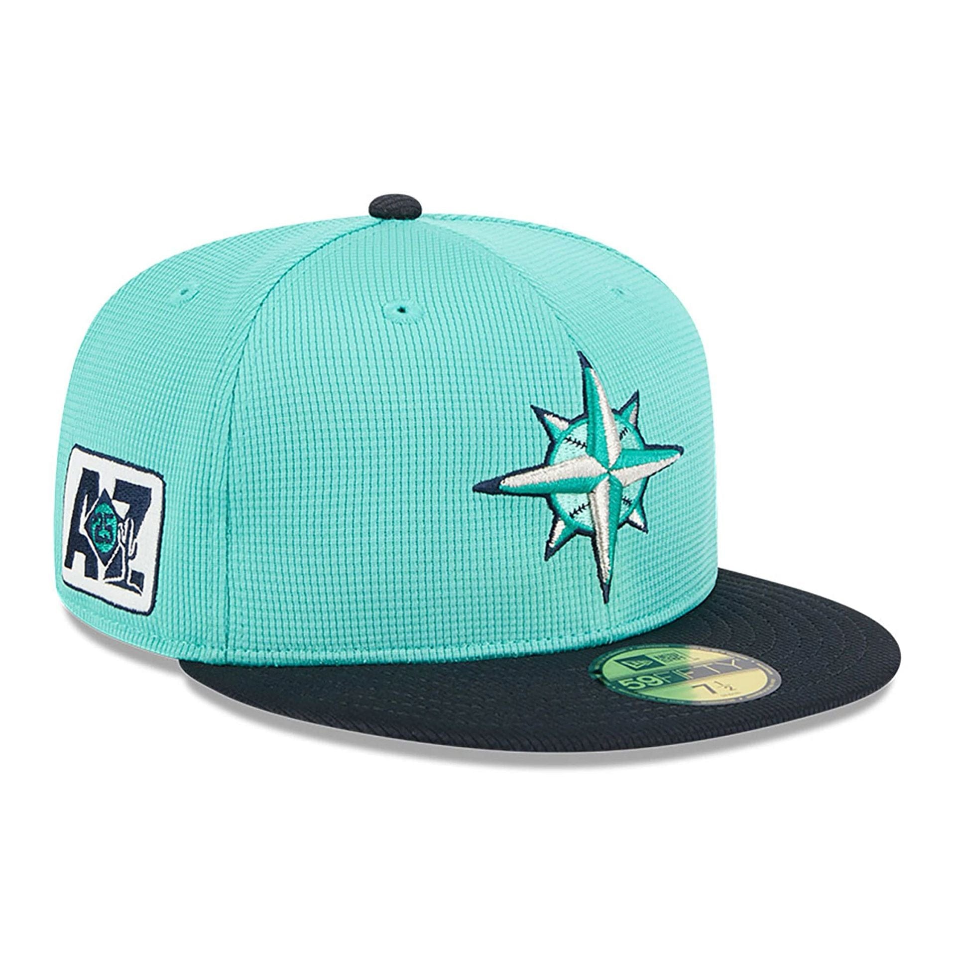 This is a Seattle Mariners Spring Training 2025 Turquoise 59FIFTY Fitted Cap 1