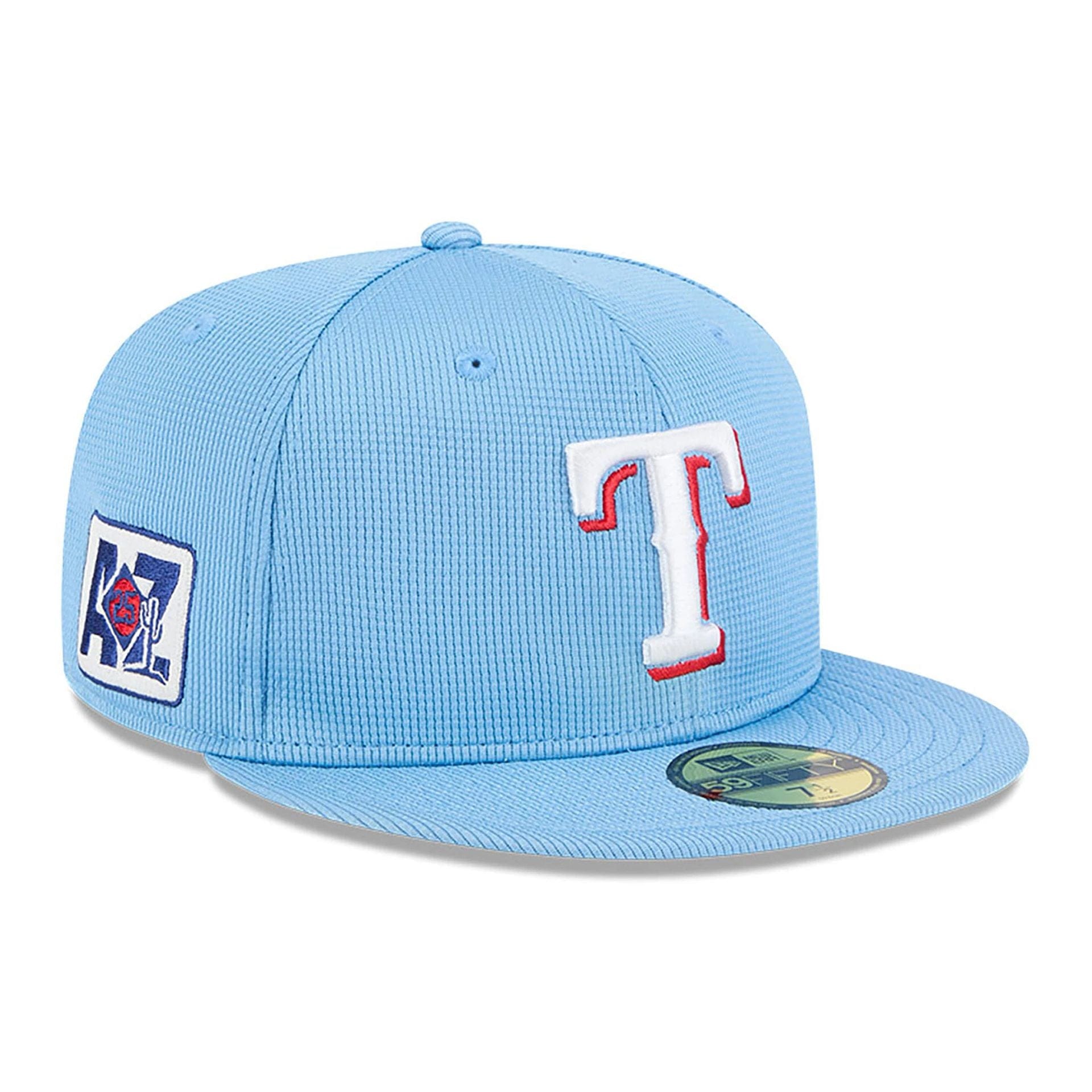 This is a Texas Rangers Spring Training 2025 Light Blue 59FIFTY Fitted Cap 1