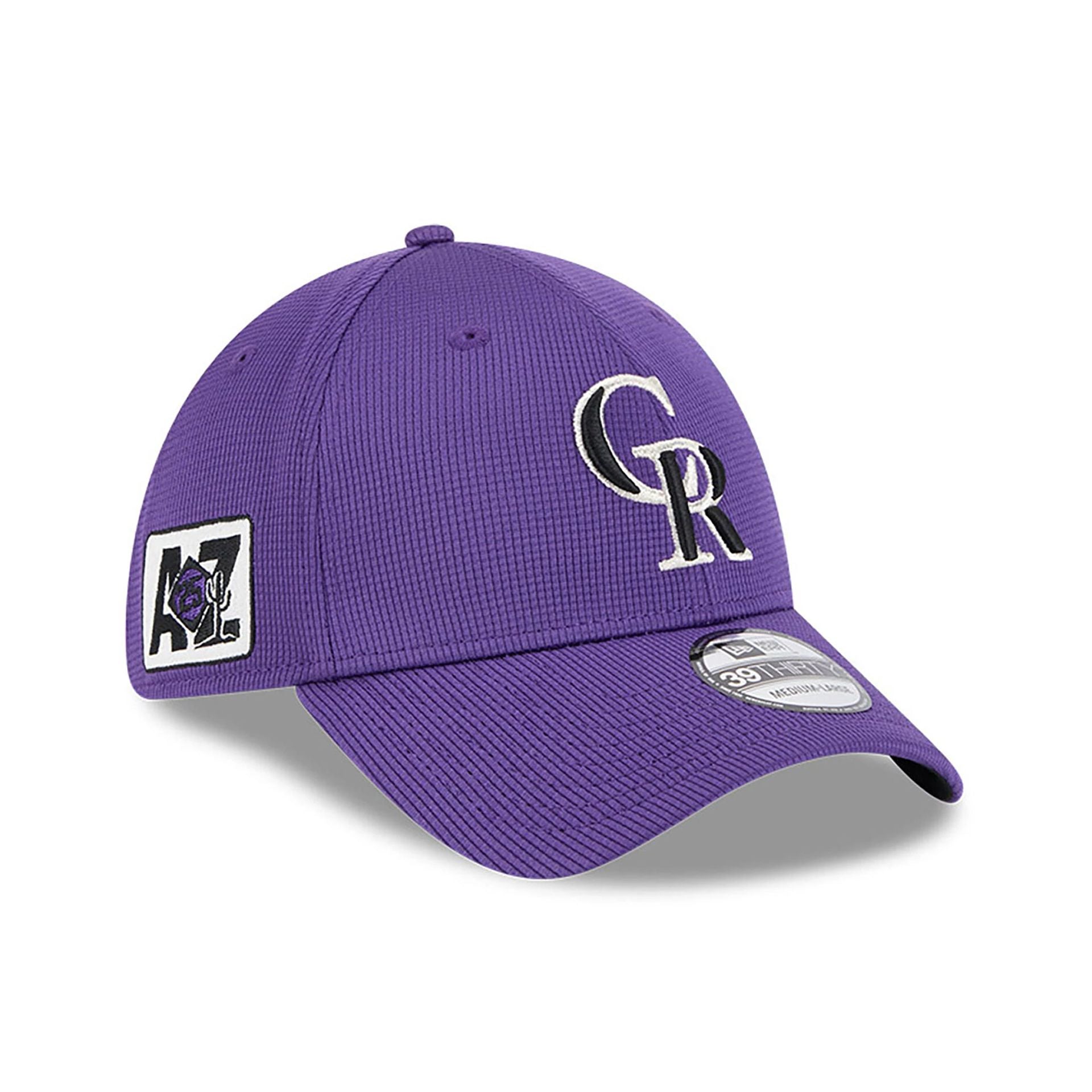 This is a Colorado Rockies Spring Training 2025 Purple 39THIRTY Stretch Fit Cap 1