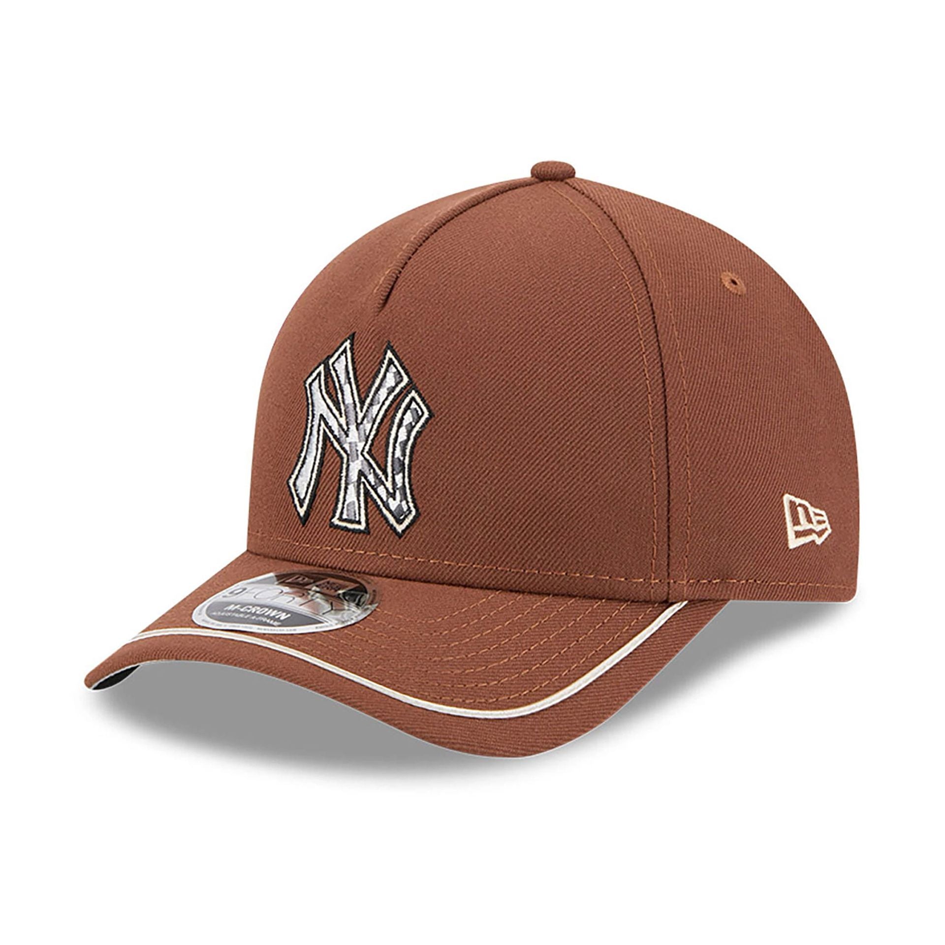 This is a New York Yankees New Era Motorsport Dark Brown 9FORTY M-Crown A-Frame Adjustable Cap 1