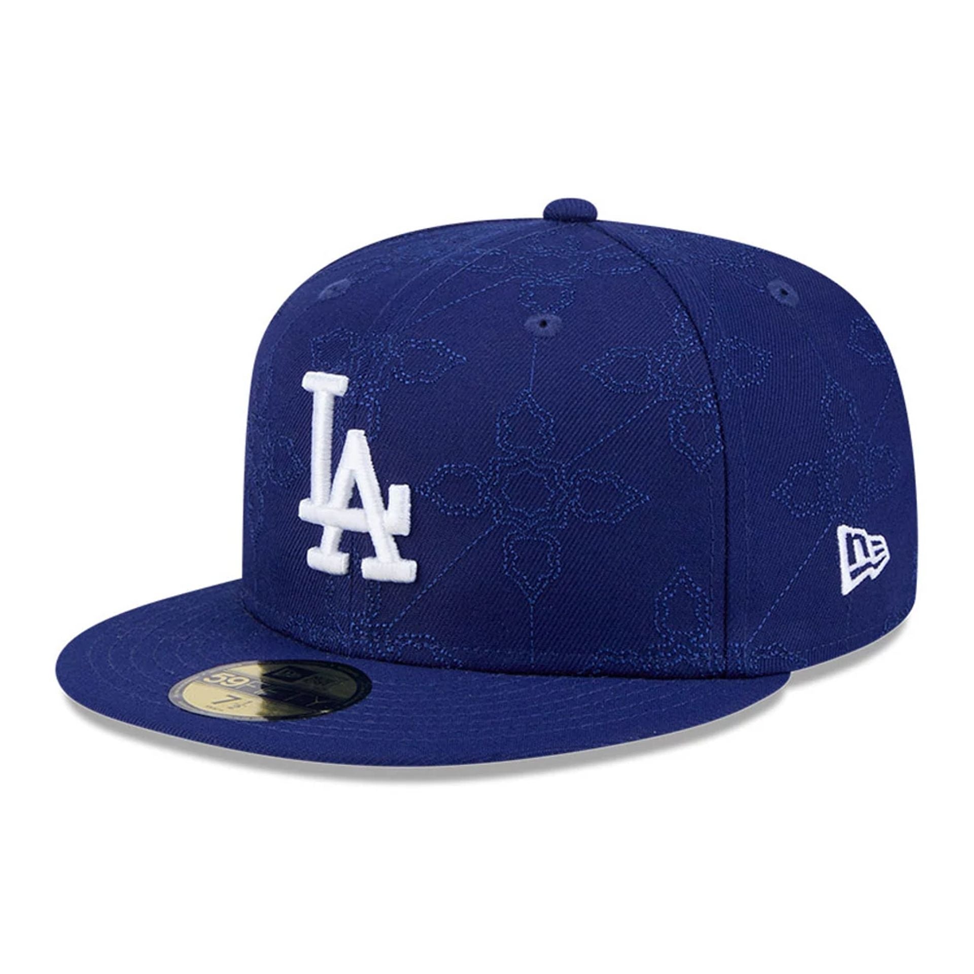 This is a LA Dodgers OTC Pattern Dark Blue 59FIFTY Fitted Cap 1