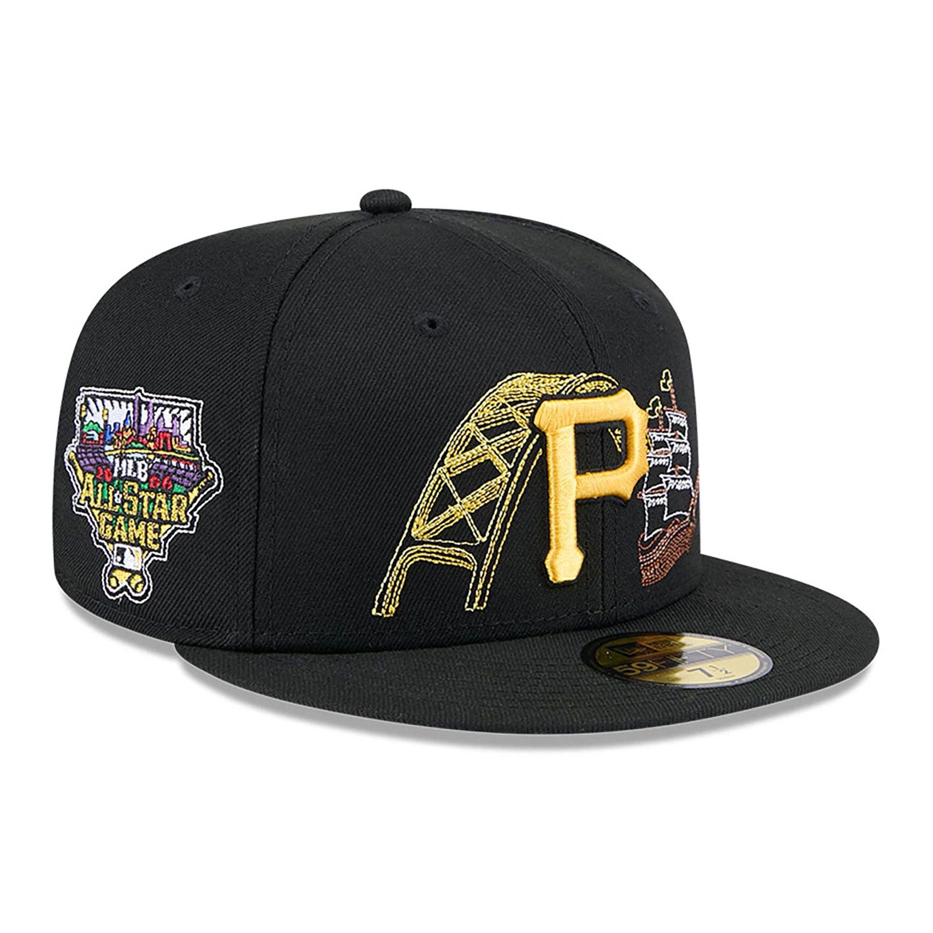 This is a Pittsburgh Pirates State Stitch Black 59FIFTY Fitted Cap 1