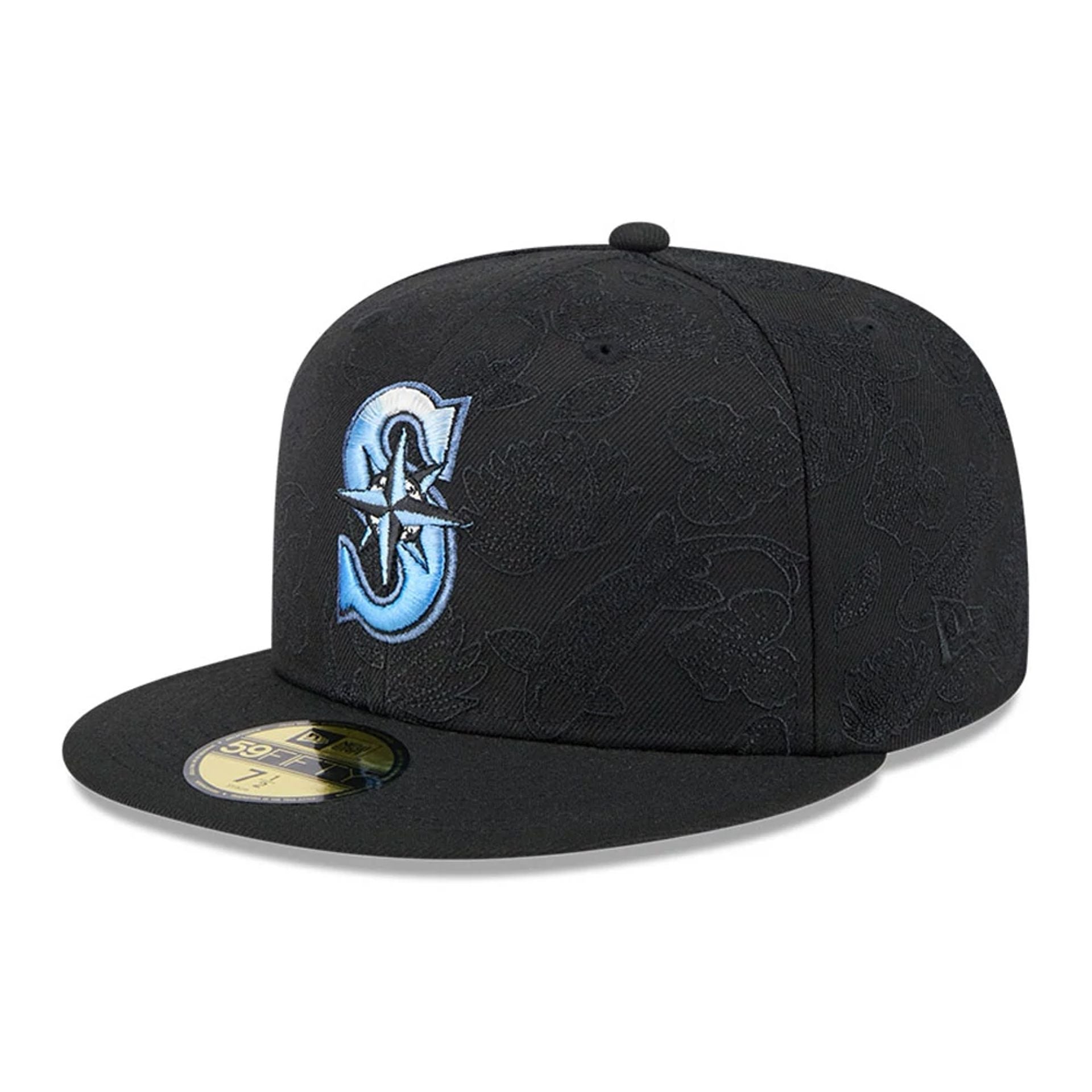 This is a Seattle Mariners Tonal Koi Black 59FIFTY Fitted Cap 1