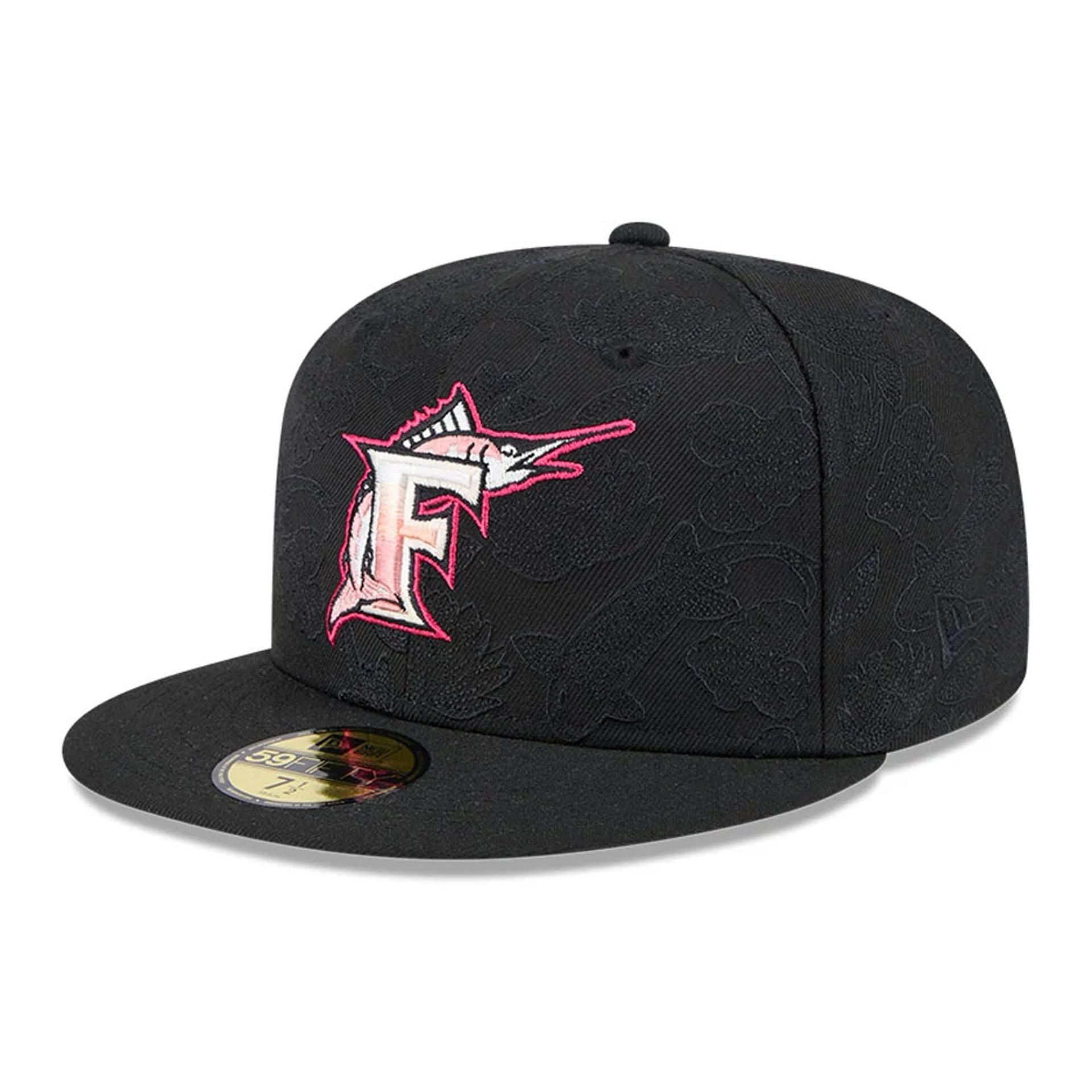 This is a Miami Marlins Tonal Koi Black 59FIFTY Fitted Cap 1