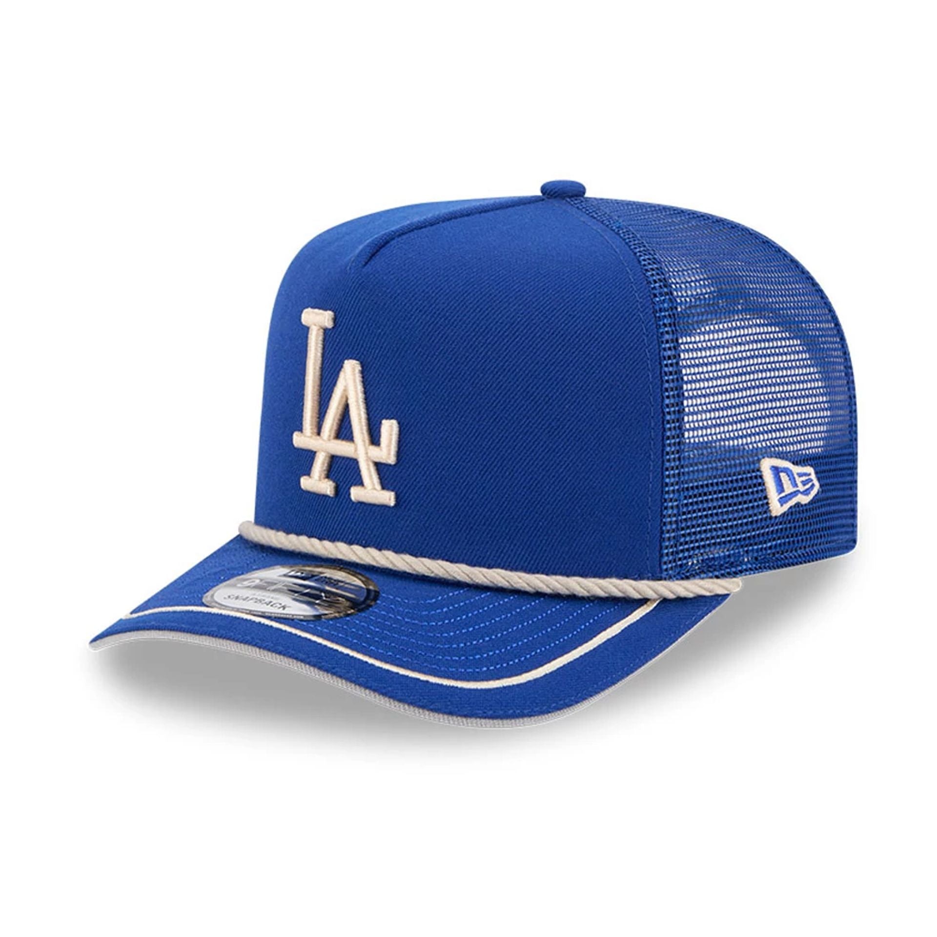 This is a LA Dodgers Vintage Team Rope Blue 9FIFTY A-Frame Trucker Adjustable Cap 1