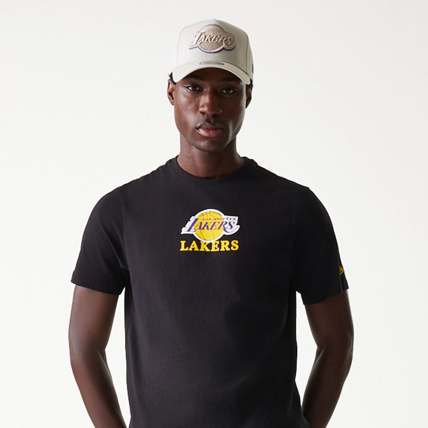 The Male model is wearing LA Lakers NBA Black T-Shirt 8