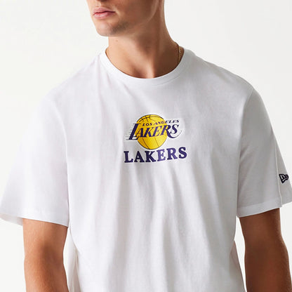 The Male model is wearing LA Lakers NBA White T-Shirt 3