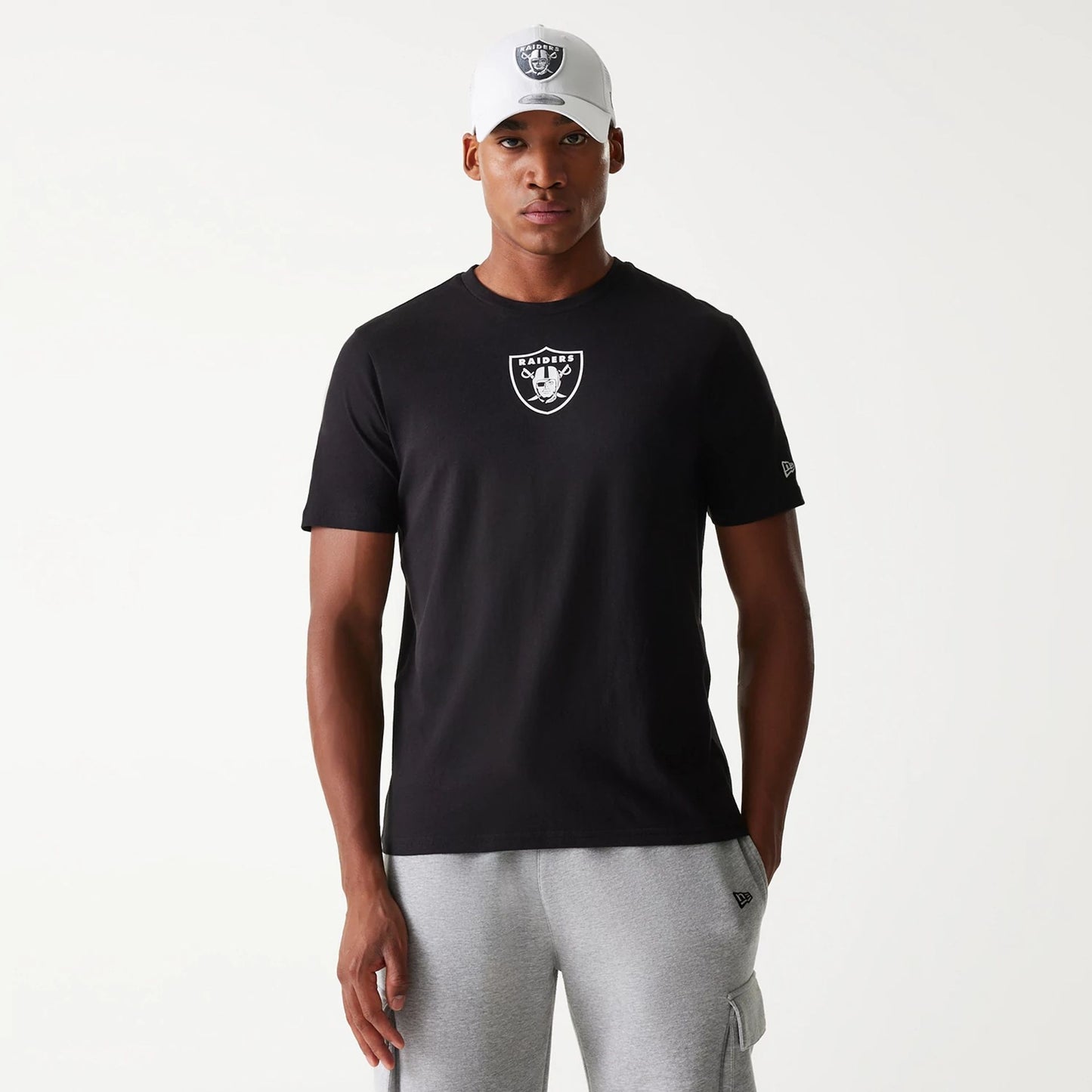 The Male model is wearing Las Vegas Raiders NFL Black T-Shirt 1