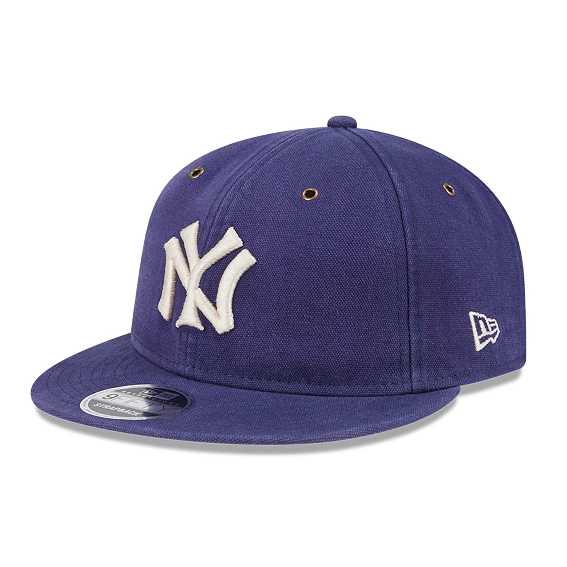 This is a New York Yankees Cotton Canvas Navy Retro Crown 9FIFTY Strapback Cap 1